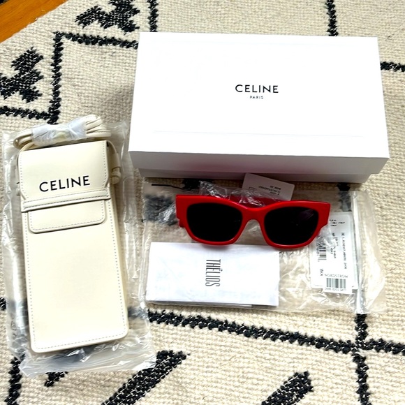CELINE Women’s Shiny Red Monochroms Cat Eye Sunglasses—54mm - Picture 3 of 16